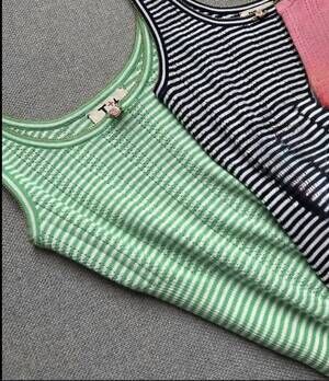 NEW LABEL+THREAD women's petit rose tank in parakeet/white